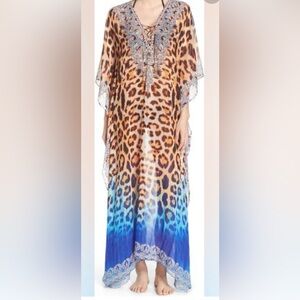Asa Kaftans Punta Cana Size M Leopard Print Ombre Kaftan Dress in Brown and Blue